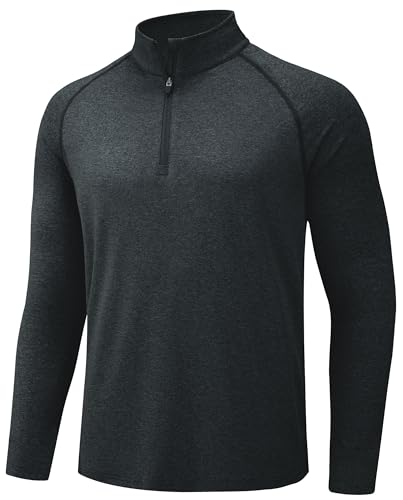 TACVASEN Herren 1/4 Reißverschluss Laufshirts Wasser Atmungsaktiv Schnelltrockenende Trainignsshirts (3XL, Schwarz) von TACVASEN