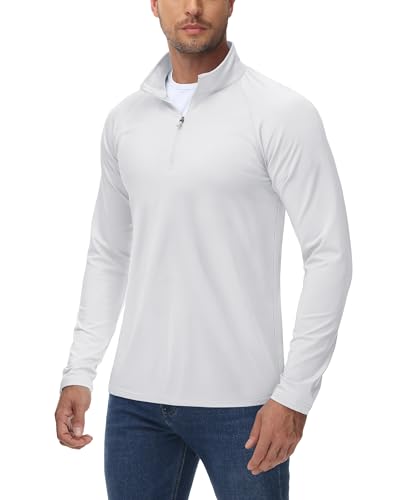 TACVASEN Herren 1/4 Zip Fleece Langarmshirts Funktionsshirt Warm Wanderpullover Atmungsaktiv Sportshirt Ski Golf Shirt (3XL, Weiß) von TACVASEN