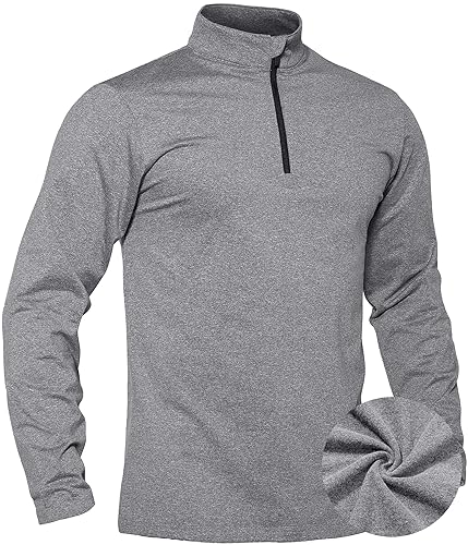 TACVASEN Herren 1/4 Zip Fleece Langarmshirts Laufshirts Jogging Tops Ski Sport Pullover mit Stehkragen, Hellgrau, L von TACVASEN