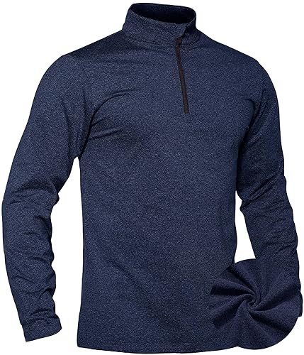 TACVASEN Herren 1/4 Zip Fleece Langarmshirts Laufshirts Jogging Tops Ski Sport Pullover mit Stehkragen, Marineblau, L von TACVASEN