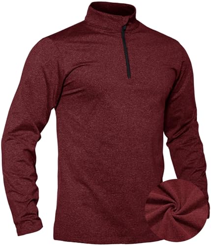 TACVASEN Langarmshirt Herren Fleecepullover Warme Half Zip Winter Sport Laufshirt Funktionsshirt Männer (L, Weinrot) von TACVASEN