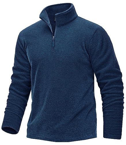 TACVASEN Herren 1/4 Zip Fleece Langarmshirts Laufshirts Jogging Tops Sport Pullover mit Stehkragen (S, Dunkelblau) von TACVASEN