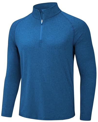 TACVASEN Herren 1/4 Zip Outdoor UV-Schutz Atmungsaktiv Langarm Tops Sonnenschutz Wasser Shirts (3XL, Mittelblau) von TACVASEN