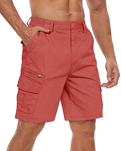 TACVASEN Herren Arbeitshose Bermuda Baumwolle Shorts Cargo Outdoorhose Somemr Leicht mit Vielen Taschen, (32, Rot) von TACVASEN