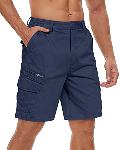 TACVASEN Herren Arbeitshose Kurz Hose Sommer Shorts Baumwolle Freizeitshorts Outdoor Weich mit Zip Taschen, Navy von TACVASEN