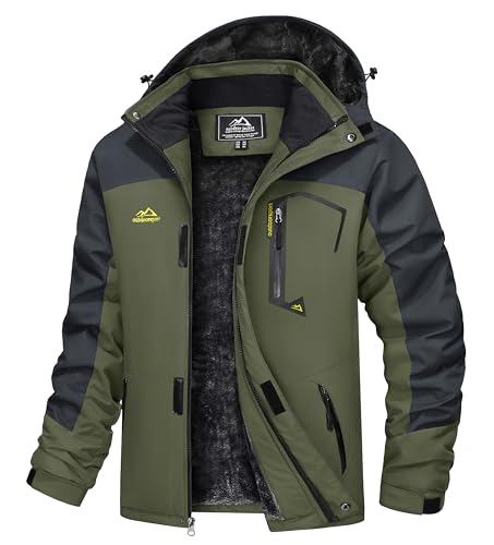 TACVASEN Herren Arbeitsjacke Winter Angeljacke Übergangsjacke Regenjacke Outdoorjacke Wasserdicht Atmungsaktiv Winddicht, Armeegrün, M von TACVASEN