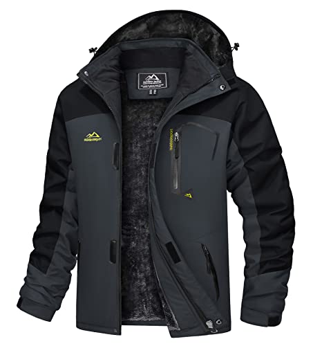 TACVASEN Herren Arbeitsjacke Winter Angeljacke Übergangsjacke Regenjacke Outdoorjacke Wasserdicht Atmungsaktiv Winddicht, Grau Schwarz, XXL von TACVASEN