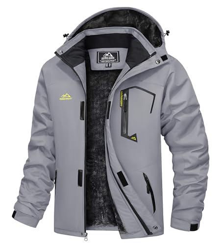 TACVASEN Herren Arbeitsjacke Winter Angeljacke Übergangsjacke Regenjacke Outdoorjacke Wasserdicht Atmungsaktiv Winddicht, Hellgrau, S von TACVASEN