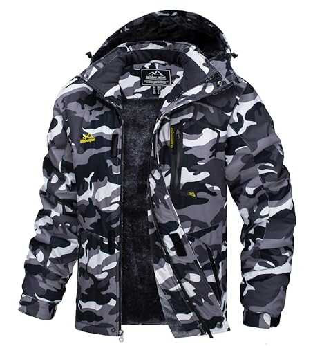 TACVASEN Herren Arbeitsjacke Winter Angeljacke Übergangsjacke Regenjacke Outdoorjacke Wasserdicht Atmungsaktiv Winddicht, Schwarz Camo, L von TACVASEN