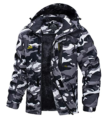 TACVASEN Herren Arbeitsjacke Winter Angeljacke Übergangsjacke Regenjacke Outdoorjacke Wasserdicht Atmungsaktiv Winddicht, Schwarz Camo, S von TACVASEN