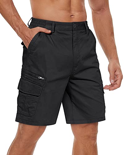 TACVASEN Herren Arbeitsshorts Baumwolle Hose Cargohose Kurz Sommerhose Arbeiten mit Reißverschlusstaschen, (30, Schwarz) von TACVASEN