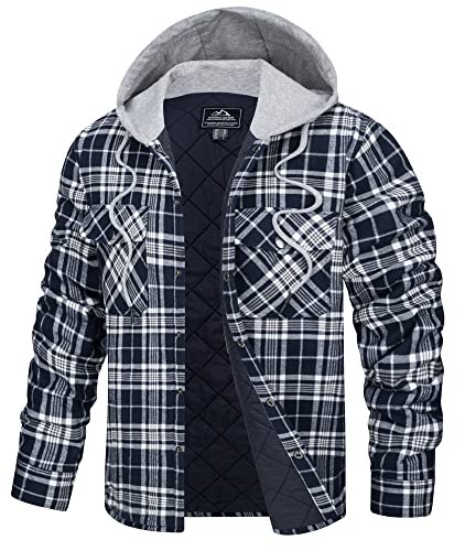 TACVASEN Herren Hemdjacke Karierte Jacke Gefüttert Baumwolle Freizeithemd Holzfäller Flanellhemd Atmungsaktiv Arbeitshemd (S, Navy Weiß) von TACVASEN