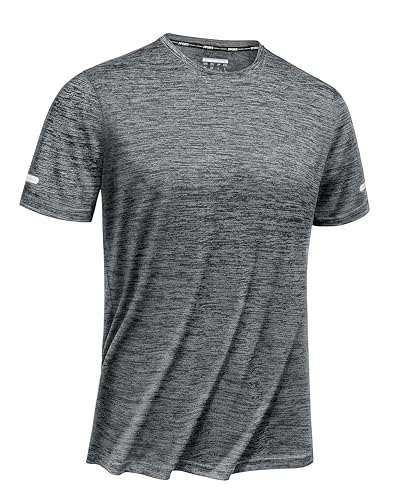 TACVASEN Herren Atmungsaktiv Kurzarm Funktionsshirt Schnell Trocknend Sportshirt Laufshirt Polyester, Dunkelgrau, M von TACVASEN