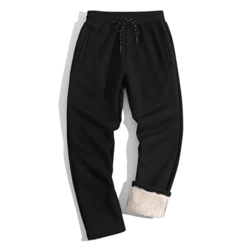 TACVASEN Herren Gefütterte Jogginghose Winter Sporthose Warme Sweathose (38, Schwarz) von TACVASEN