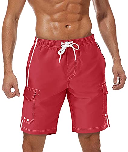 TACVASEN Herren Badehose Kurz Schwimmhose Sommer Strandshorts Baden Shorts Swim Surf Board Schwimmen, Rot, L von TACVASEN