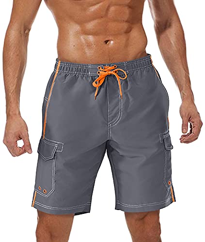 TACVASEN Herren Badehose Schnelltrocknende Badeshorts Sommer Urlaub Strand Shorts mit Mesh-Innenfutter, Grau, L von TACVASEN