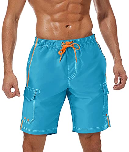 TACVASEN Herren Badehose Schnelltrocknende Badeshorts Sommer Urlaub Strand Shorts mit Mesh-Innenfutter, Himmelblau, L von TACVASEN