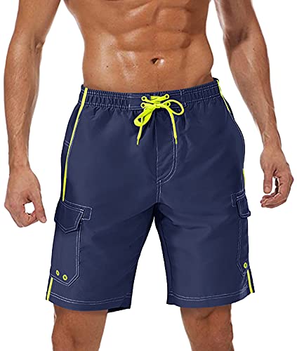 TACVASEN Herren Badehose Schnelltrocknende Badeshorts Sommer Urlaub Strand Shorts mit Mesh-Innenfutter, Marineblau, M von TACVASEN