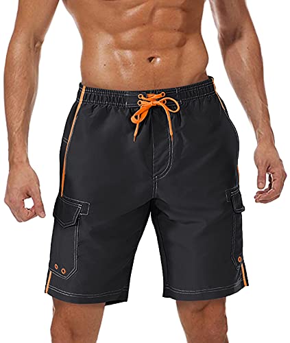 TACVASEN Herren Badehose Schnelltrocknende Badeshorts Sommer Urlaub Strand Shorts mit Mesh-Innenfutter, Schwarz, L von TACVASEN