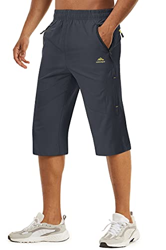 TACVASEN Herren Kurze Cargohose 3/4 Schnelltrocknende Shorts Wanderhose mit Reißverschlusstasche, Dunkelgrau, 38 von TACVASEN