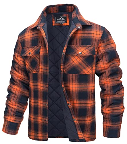 TACVASEN Herren Karierte Hemdjacke Warm Flanellhemd Holzfällerhemd Thermohemd Jacke (3XL, Orange) von TACVASEN