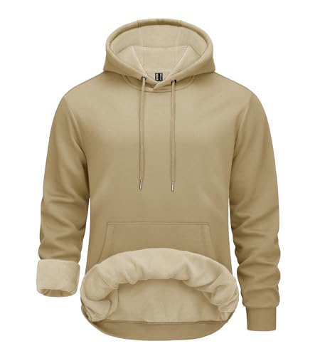 TACVASEN Herren Baumwolle Thermopullover Langarm Sportshirt Hooded Sweat Freizeitpullover mit Kängurutasche (S, Khaki) von TACVASEN