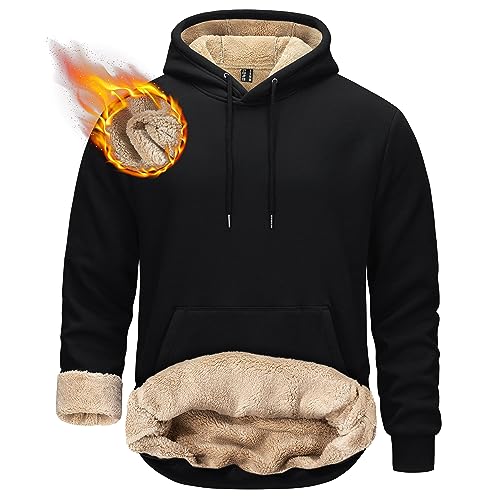 TACVASEN Herren Baumwolle Thermopullover Langarm Sweatjacke Hooded Sweat Freizeitpullover mit Kängurutasche, Schwarz, M von TACVASEN