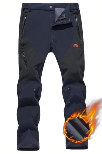 TACVASEN Herren Berghose Warm Softshell Wanderhose Outdoor Lange Gefüttert Atmungsaktiv Herrenhose, Navy Blau von TACVASEN