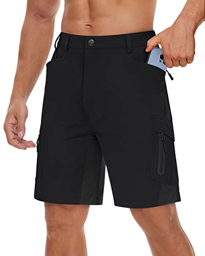 TACVASEN Herren Bike Hose Shorts Leicht Atmungsaktiv Sommerhose Outdoorshorts Freizeitshorts mit Taschen, Schwarz von TACVASEN