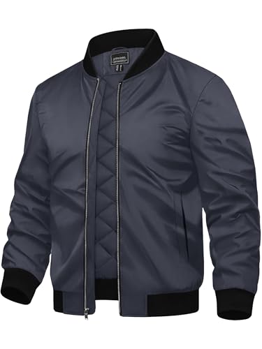TACVASEN Herren Bomberjacke Leichte Übergangsjacke Freizeitjacken Herbst Winter Blouson mit Taschen,DarkGrey,3XL von TACVASEN