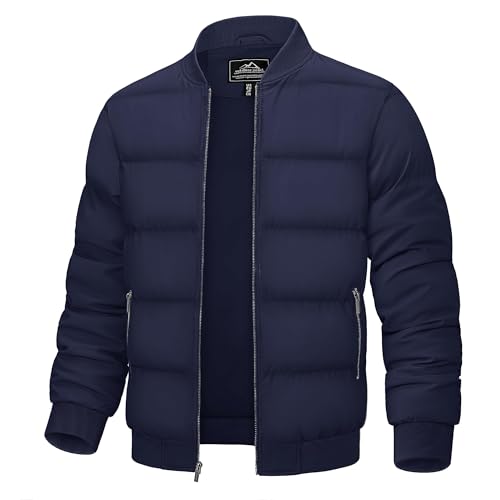 TACVASEN Herren Frühling Bomberjacke Leichte Steppjacke Fliegerjacke Stehkragen Winterjacke Outdoor Zip Taschen Männer Windbreaker (XL, Navy) von TACVASEN