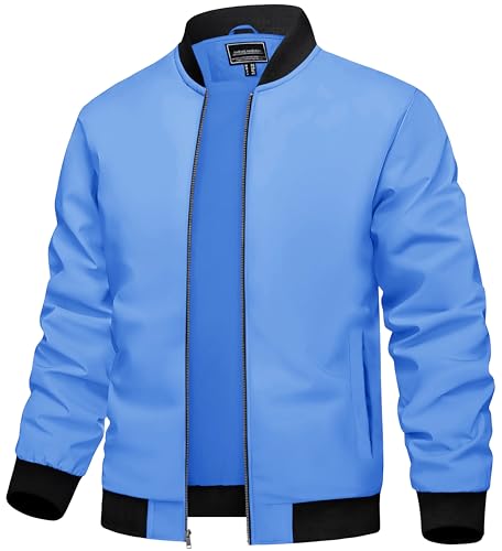 TACVASEN Herren Bomberjacke Übergangsjacke Stehkragen Leicht Sommerjacke US Fliegerjacke Frühling Herbstjacke (L, Hellblau) von TACVASEN