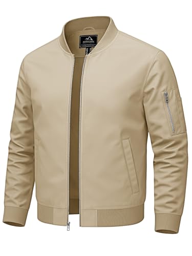 TACVASEN Blouson Herren Bomberjacke Leichte Übergangsjacke mit Reißverschluss Freizeitjacke für Sommer Herbst Bequem und Praktisch Khaki L von TACVASEN