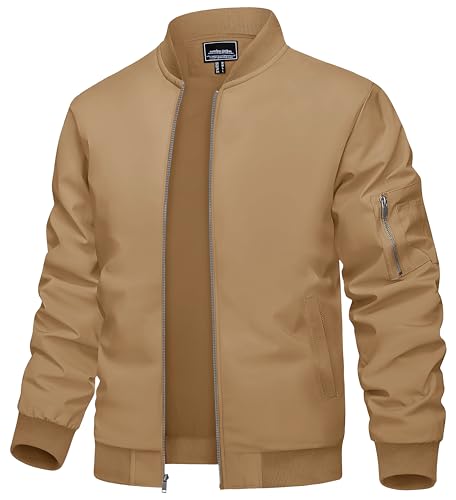 TACVASEN Männer College Jacke Fliegerjacke Sweatjacke Blouson Pilotenjacke Bomber Jacket für Herren (M, Khaki) von TACVASEN