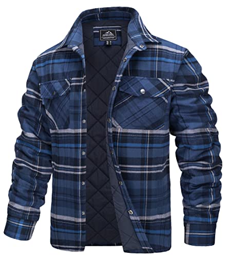 TACVASEN Herren Karierte Hemdjacke Warm Flanellhemd Holzfällerhemd Thermohemd Jacke (L, Blau Grau) von TACVASEN