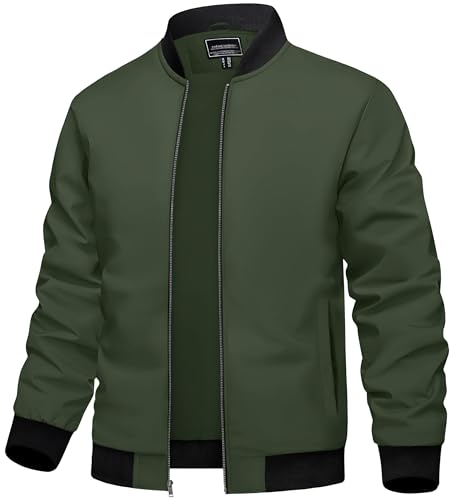 TACVASEN Herren Leichte Blouson Jacke Sommer Fliegerjacke Übergangsjacke Stehkragen Pilotenjacke Bomber Jacket für Männer (M, Armeegrün) von TACVASEN