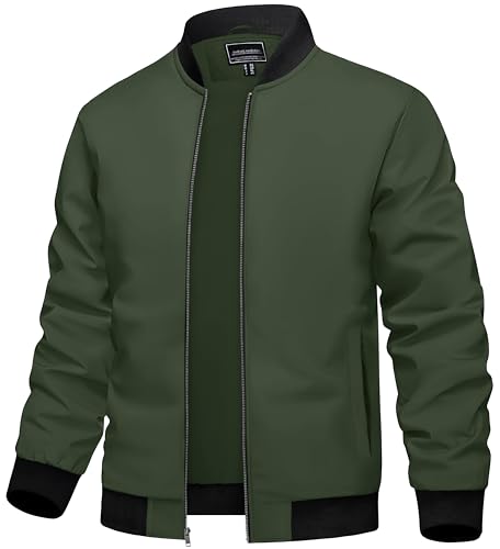 TACVASEN Herren Leichte Blouson Jacke Sommer Fliegerjacke Übergangsjacke Stehkragen Pilotenjacke Bomber Jacket für Männer (S, Armeegrün) von TACVASEN