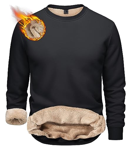 TACVASEN Herren Warme Fleece Pullover Sweatshirts Winter Langarm Shirts mit Fleecefutter (L, Schwarz) von TACVASEN