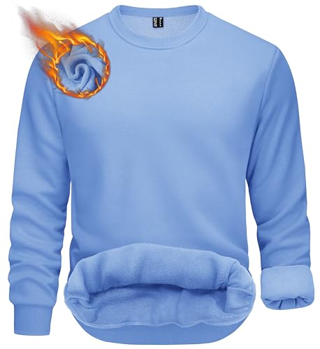 TACVASEN Herren Sweatshirt Pullover Winter Gefüttert Fleecefutter Langarmshirt Arbeitspullover Männer (XXL, Hellblau) von TACVASEN