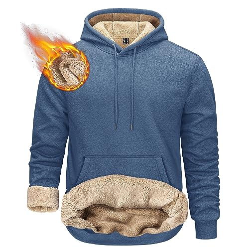 TACVASEN Herren Fleece Hoodie Kapuzen-Sweatshirt Hooded Langarm Kapuzenpullover Känguru-Tasche Casual Pullover, Blau, S von TACVASEN