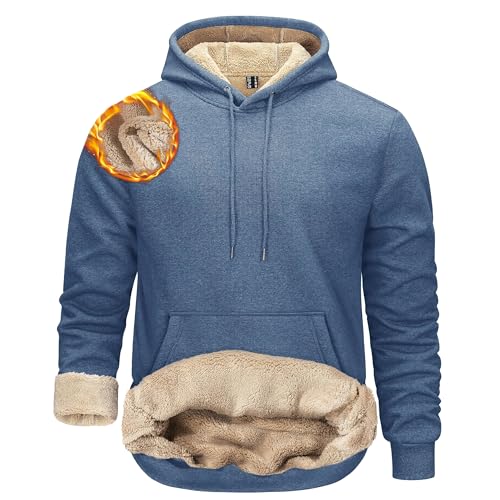 TACVASEN Herren Fleece Hoodie Kapuzen-Sweatshirt Hooded Langarm Kapuzenpullover Känguru-Tasche Casual Pullover, Blau, XL von TACVASEN