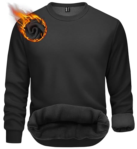 TACVASEN Sweatshirt Herren Ohne Kapuze Warme Fleece Pullover Langarmshirt Gefüttert Baumwolle Pulli Männer (S, Schwarz) von TACVASEN