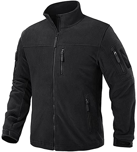 TACVASEN Herren Fleecejacke Military Fleece Army Jacket Warm Jacke Winter für Outdoor (S, Schwarz) von TACVASEN