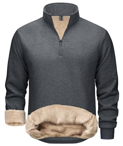 TACVASEN Herren Fleece Schwergewicht Pulli Warme Winter Langarm Sweatshirt Gefüttert Dicker Arbeitspullover Dunkelgrau, XL von TACVASEN