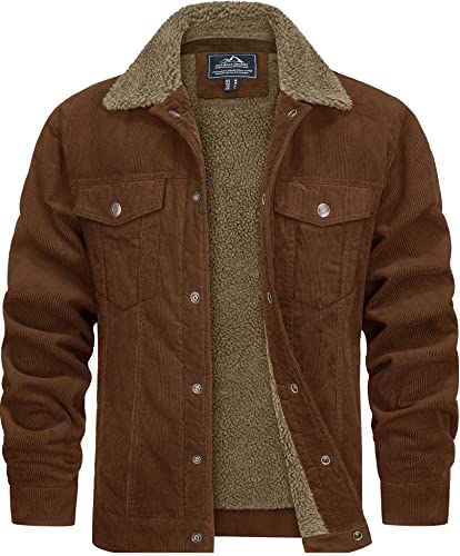 TACVASEN Herren Fleecefutter Übergangsjacke Card Jacke Winter Teddyfutter Trucker Jacket für Männer, Braun, M von TACVASEN