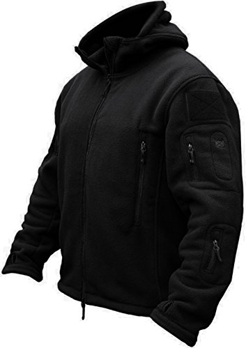 TACVASEN Herren Fleecejacke Military Outdoor Winddichte Jacke mit Kapuze- Gr. XXL, Schwarz von TACVASEN