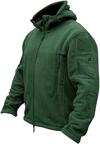 TACVASEN Herren Fleecejacke Military Outdoor Winddichte Jacke mit Kapuze, Gr. 3XL, Waldgrün von TACVASEN