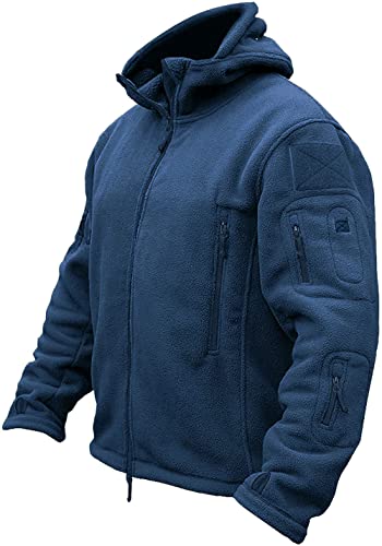 TACVASEN Herren Fleecejacke Military Outdoor Winddichte Jacke mit Kapuze, Gr. L, Königsblau von TACVASEN