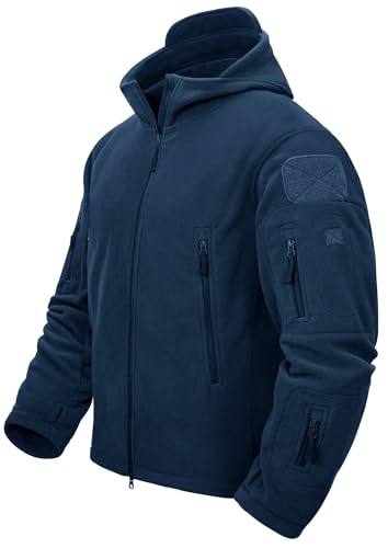TACVASEN Herren Fleecejacke Military Outdoor Winddichte Jacke mit Kapuze, Gr. L, Königsblau von TACVASEN