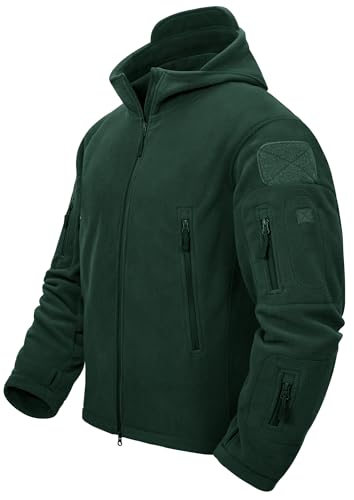 TACVASEN Herren Fleecejacke Military Outdoor Winddichte Jacke mit Kapuze, Gr. S, Waldgrün von TACVASEN